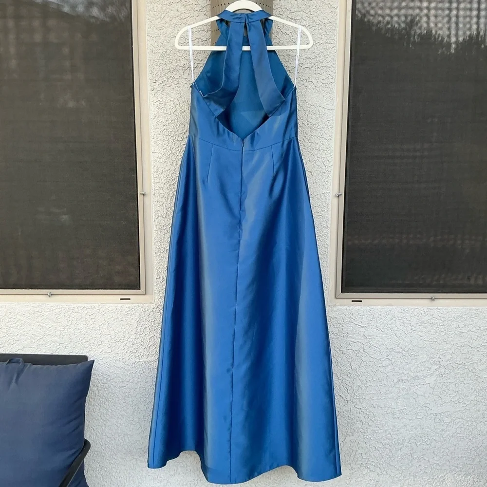NWT Alfred Sung High Neck Cutout Satin Twill Gown Dress Size 2 & 14 D772 Pockets - Picture 4 of 13